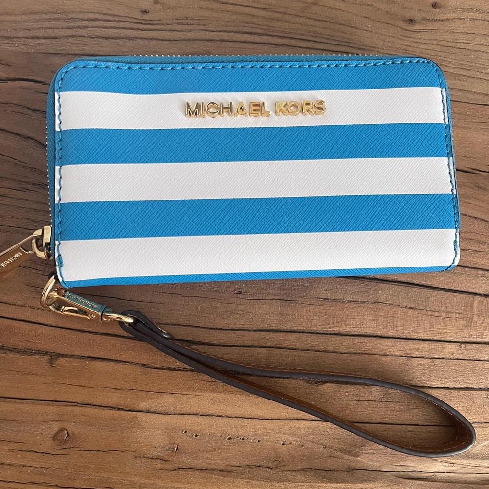Michael Kors Striped Blue and White Wristlet/wallet